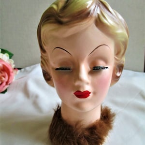 Lady Head Vase Exquisite Enesco Fur Collar Eyes Closed lady head vase  Vintage Figurines Collectible