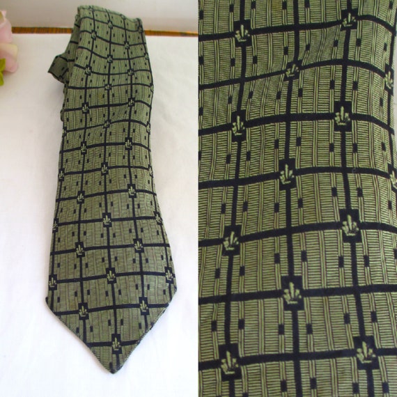 Vintage Necktie 1920's Green And Blue Lafleur Del… - image 1