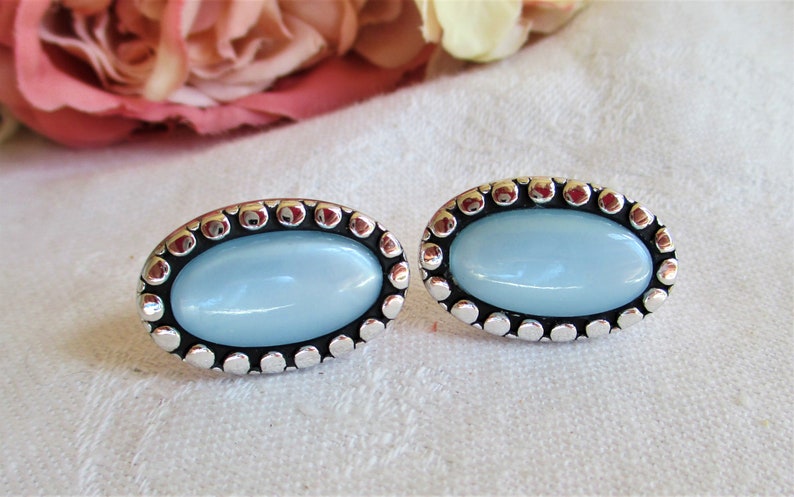 Vintage Swank Silver With Blue Lucite Cufflinks Hipster Cuff Links