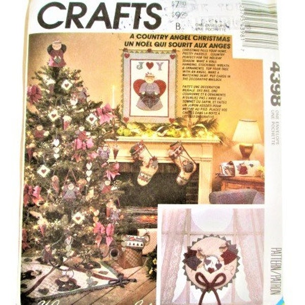 McCall’s A Country Angel Christmas Crafts 4398 Bas Ornements Couronne Murale Accrochage Arbre Topper Arbre Jupe Boîte aux lettres Adorable