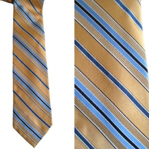 Michaels Kors Tie Pure Silk Gold And Blue Stripe Design Silk Necktie Neck Tie Cravate Professional Necktie Stylish Vintage Tie