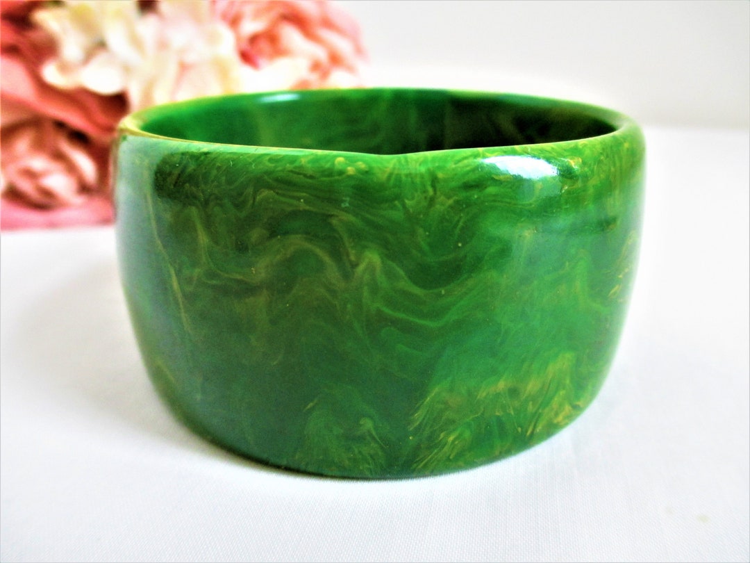 Vintage Bakelite Wide Green Marble Bracelet Unusual Stunning Bracelet ...