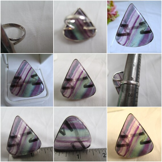Vintage Ring Large Triangle Striped Fluorite Ster… - image 10
