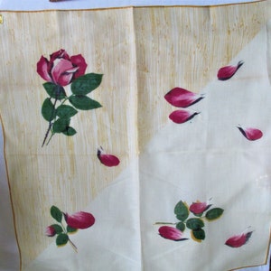 Vintage Hankie Kimball Rose With Falling Petals Never Used With Original Tag Stunning Handkerchief Vintage hankies by vintagelady7
