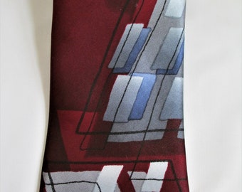 Vintage Arrow Tie USA Pure Silk Red and Blue Geometric Design Tie Hand Made Pure Silk  Mens Silk Necktie Mens Neck Tie Professional Stylish