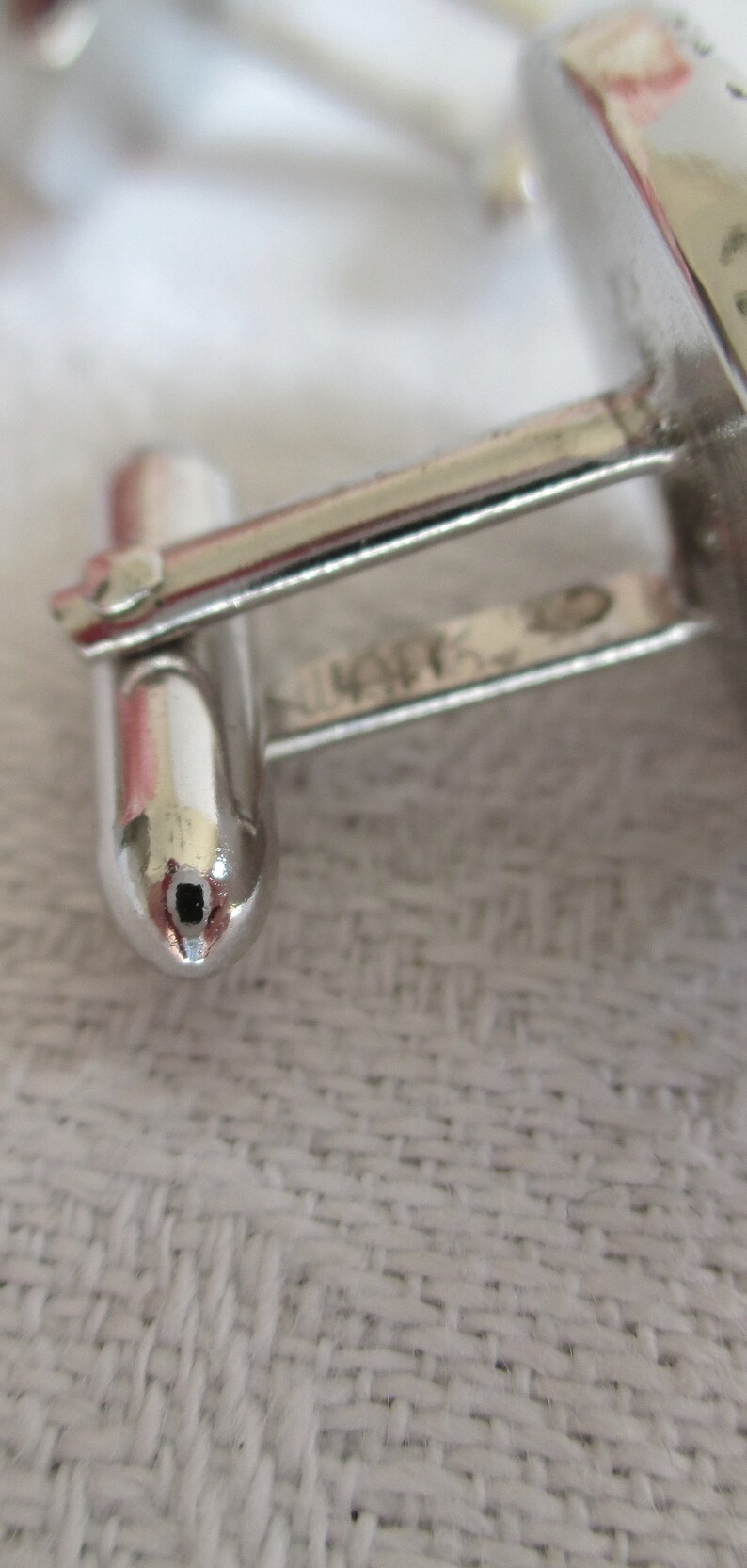 Vintage Swank Silver With Blue Lucite Cufflinks Hipster Cuff Links