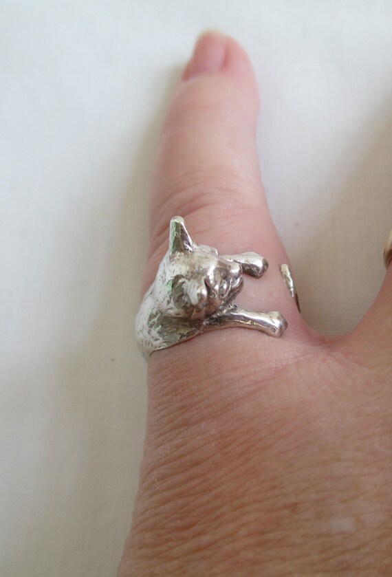 Cat Ring Adorable Sterling Silver Wrap Around Kit… - image 10