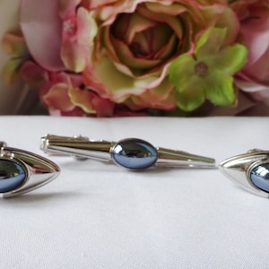 Swank Cufflinks Silver And Hematite Cufflinks & Tie clip Formal Wedding For Him, For Dad, Hipster
