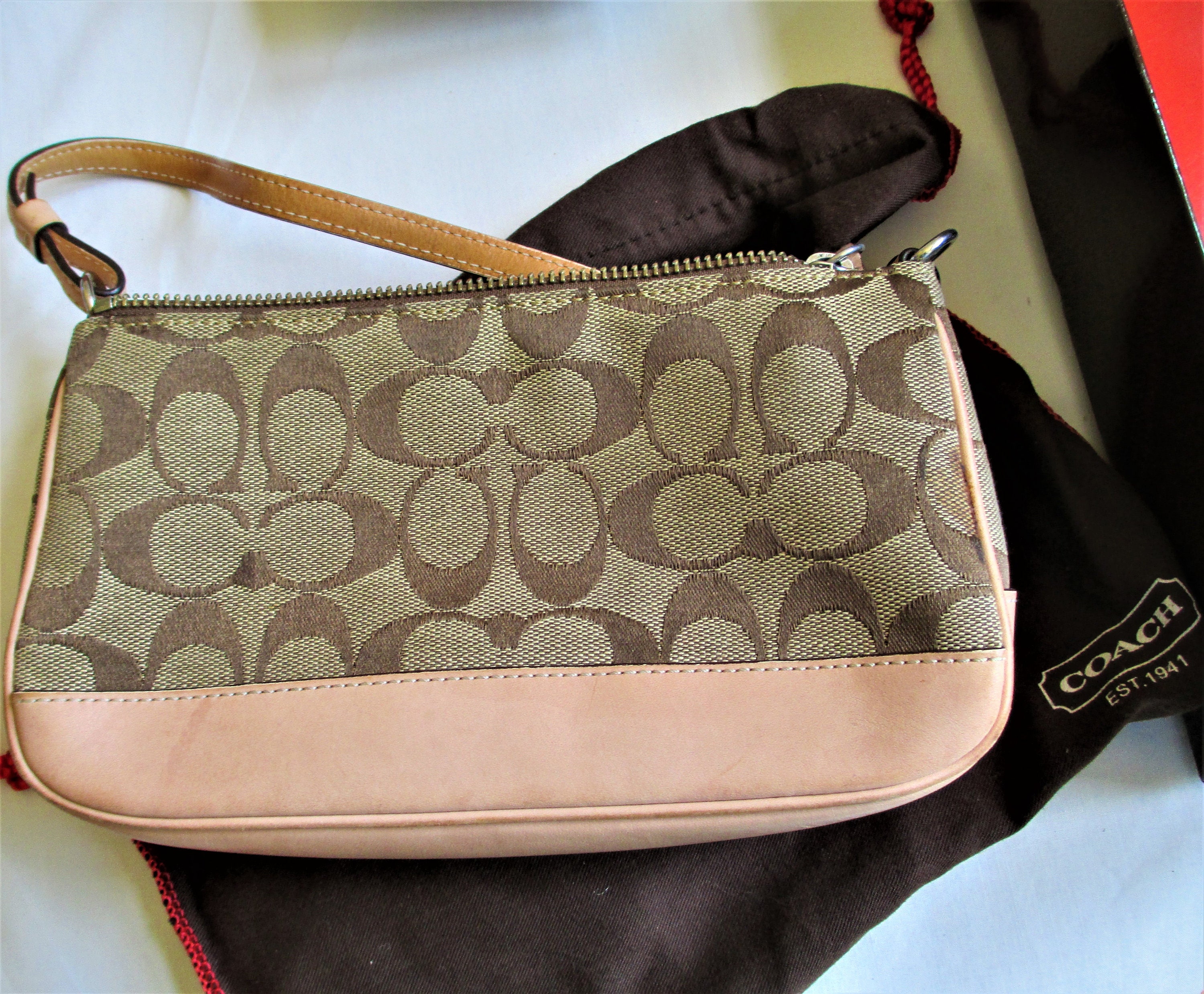 Vintage Coach Signature Canvas Tan Leather B065-6094 Bag
