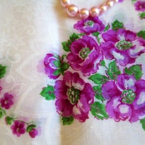 Vintage Hankie Purple Floral With Original Tags 1950&#39;s Handkerchief
