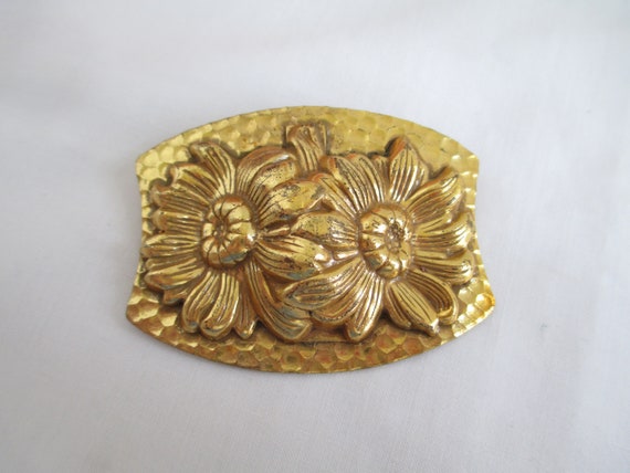 Antique Victorian Sash Pin Flowers Brass Brooch/P… - image 6