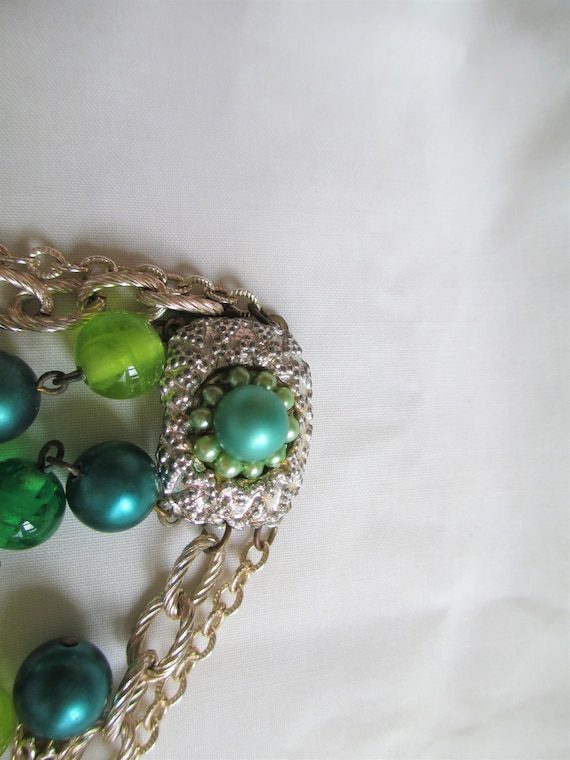 Vintage Art Glass Many Colors Of Green 3 Strand  … - image 6