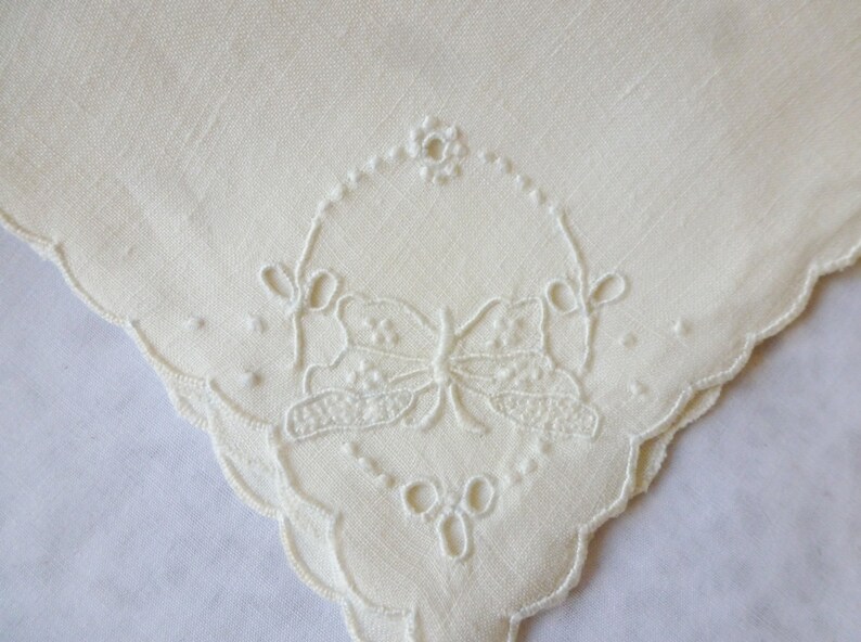 Vintage Solid White Madeira Butterfly Hankie Handkerchief Bridal Wedding