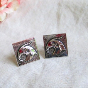 Abotoaduras Swank Pássaro Condor Prata com Olhos de Strass Vermelhos Coleção de Designer RARO Difícil de Encontrar Designer Fantástico