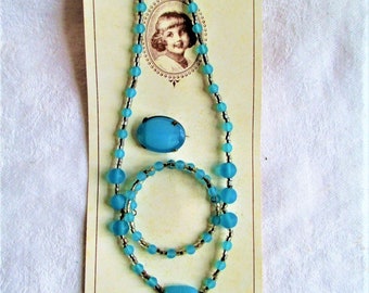 Vintage Czech Necklace, Bracelet & Pin / Brooch Set RARE Kiddie's Delight  On original Card Excellent Condition Looks never worn