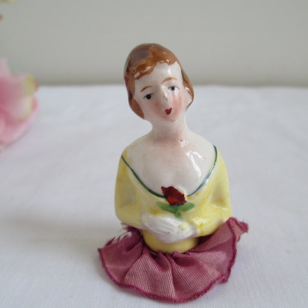 Vintage Half Doll Doll Bisque Pottery Retro Antique Porcelain Half Doll Pincushion Small Pincushion Doll