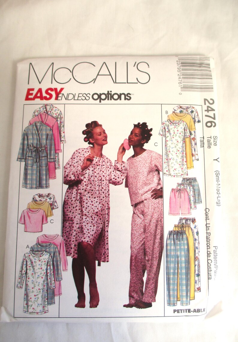 Mccall's 2476 Misses Robe, Nightgown or Top and Pullon Pants or Shorts