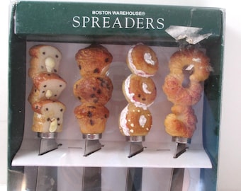 Vintage Boston Warehouse 4 Spreaders 1995 Stainless Steel Baked Goods Nos In Box