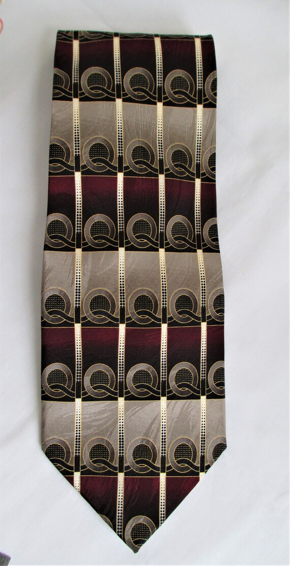 Mens Ties Mosaic Silk Burgundy, Gold And Silver M… - image 9