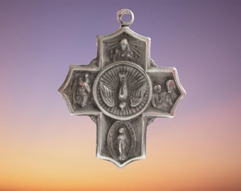 Vintage Sterling Four Way Cross Religious Medal SPIRITUAL STUNNING! † Collectible Vintage Religious