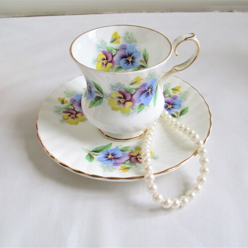 Pansy Flowers Teacup & Saucer by Elizabethan of England Vintage Fine Bone China Porcelain Tea Cup With Multi Colored Pansy Flowers  Floral