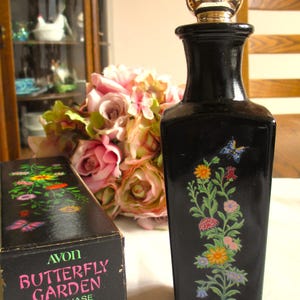 Avon Vintage 1970s  Butterfly Garden Bud Vase Decanter with Bird Of Paradise Cologne In Original Box Vintage Avon Perfume Collectible