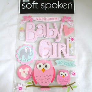 Bem-vinda, menina, corujas adoráveis e outros adesivos 3D, enfeites suaves e falados por mim e minhas grandes ideias, adesivos para scrapbooking e artesanato em papel