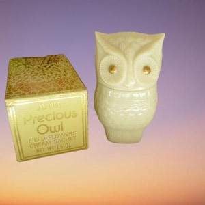Avon Precious Owl Field Flowers Cream Sachet Adorable In Original Box Collectible 1970&#39;s Vintage Avon Bottle