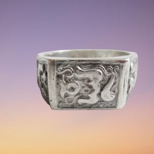 Antique Ring Victorian English Markings 800 Sterling Silver Panel Seal Ring Size 8 1/2 English Marks Star And Grouse