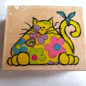 Rubber Stamp Petals The Cat Fat Flowers Funny Rubber Stamp Embossing Arts 310F Wood Mount Rubber Stamp Paper Crafts, Scrapbooking