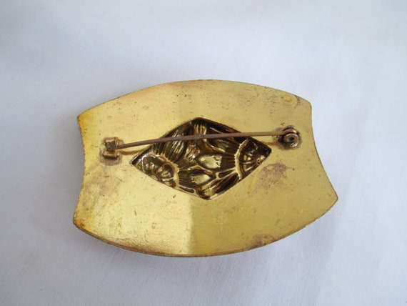 Antique Victorian Sash Pin Flowers Brass Brooch/P… - image 3