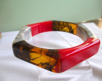 Vintage Lucite Acryl Unieke Octagon Vorm Lucite Bangle Armband Retro Verschillende Kleuren Armband Maat 8" Vintage Sieraden