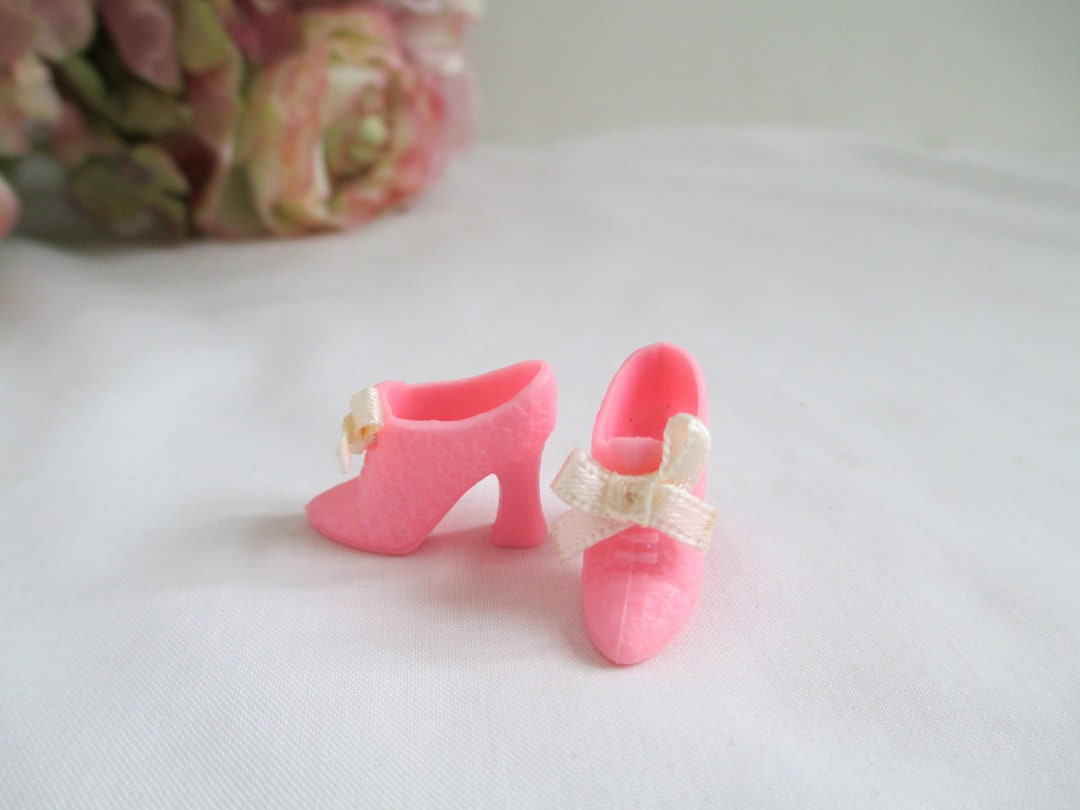 Barbie Shoes Vintage Pink Design Heels With Ribbon Bow doll Etsy