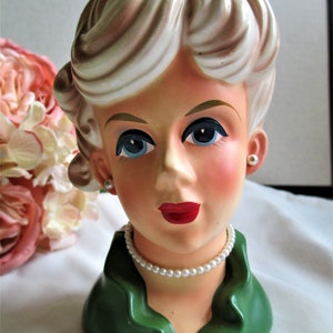 Lady Head Vase Exquisite Rubins Lady / Teen Head Vase Pearls RARE Vintage Headvase Figurines Collectible