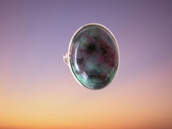 Vintage Ring Sterling Silver Ring Ruby Zoisite Na… - image 1