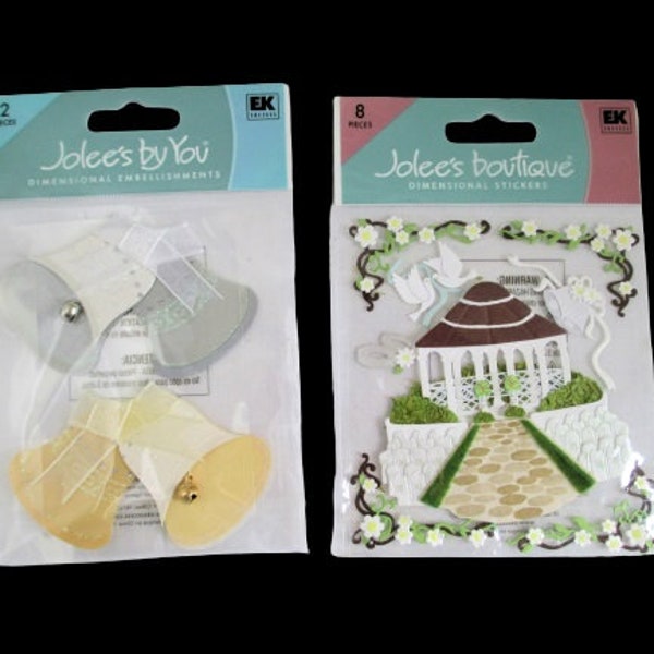 Jolee's Boutique Lot dimensionnel de 2 autocollants de mariage Mariage de jardin, et cloches d'or et d'argent NOS Scrapbook, Artisanat de fabrication de cartes