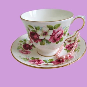 Queen Anne Tea Cup and Saucer Set Roses Floral England Very Elegant Tea Party,  Antique Bone China  Vintage Teacup Set