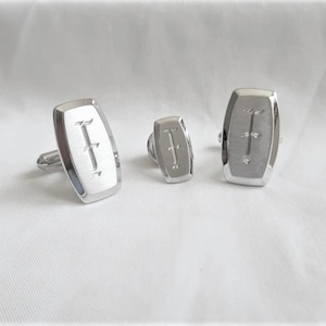 Vintage Hickok Silver With Letter F Cufflinks and Tie Tack Monogram F Vintage Industrial