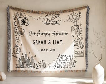 Personalized Woven Blanket, Custom Adventure Throw, Cotton Anniversary Gift