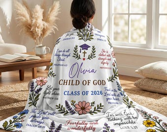 Personalized Graduation Blanket, Christian Grad Gift, Custom Bible Verse Throw, Class of 2026 Graduate Keepsake Gift for Her & Him, Senior