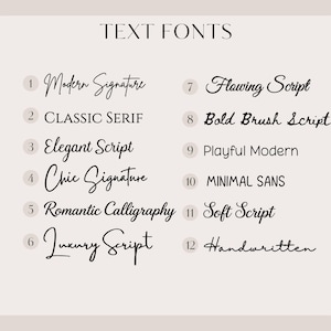 Personalized blanket font chart with 12 numbered font styles for custom name and text selection on neutral background