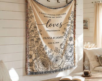 Personalized Christian Woven Blanket, Wedding Blanket, Cotton Anniversary Gift, Song of Solomon Throw, Custom Couple Names Newlywed Gift
