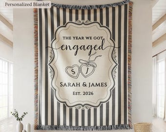 Personalized Engagement Woven Blanket, Custom Couple Names Date Throw, Engaged Gift for Couple, Wedding Gift, Cotton Anniversary Keepsake