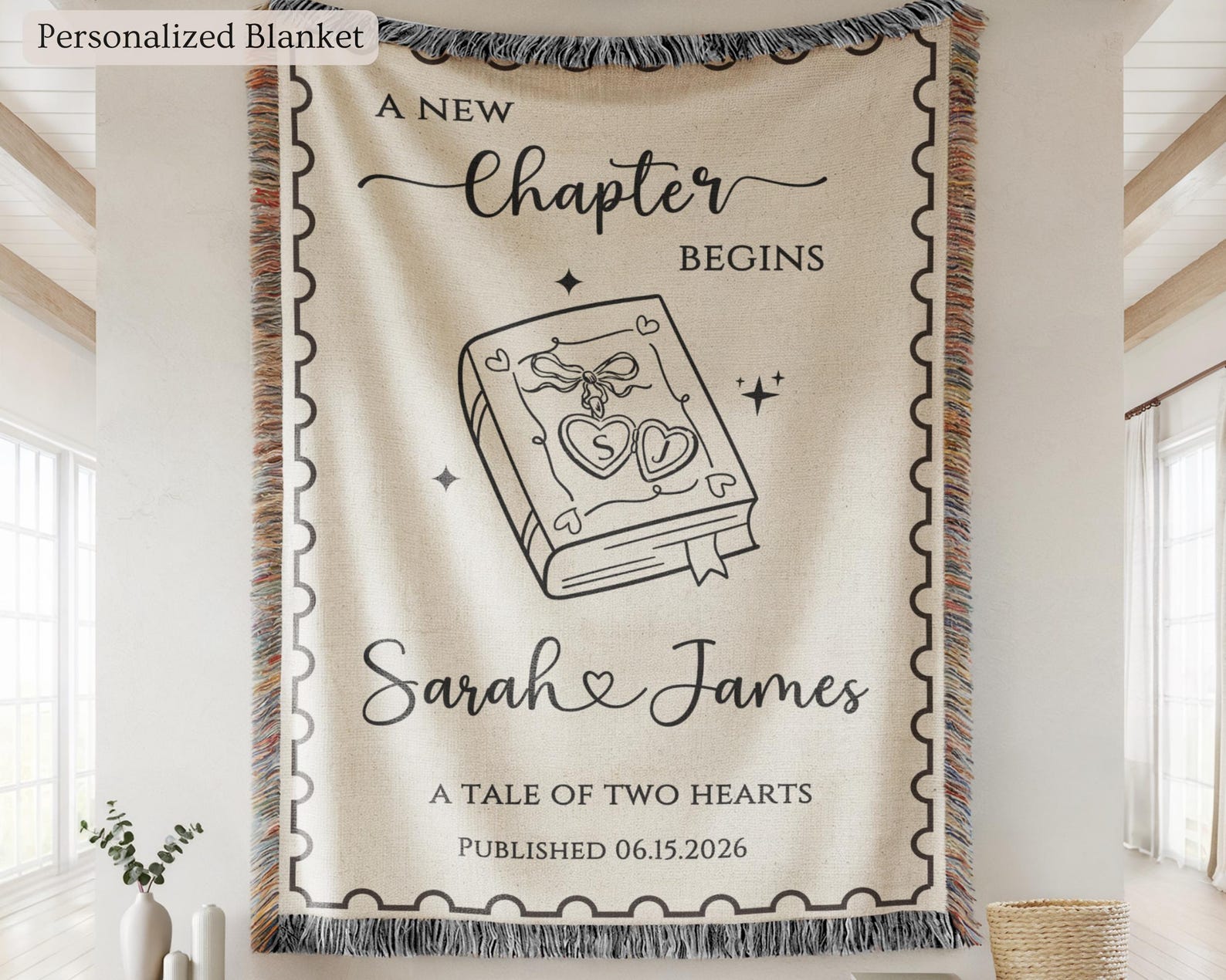 Personalized Bookish Couple Woven Blanket with Names - 60" × 50", With Frame