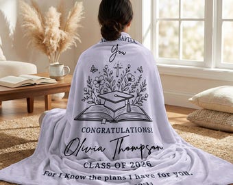 Personalized Graduation Blanket, Christian Grad Gift, Custom Bible Verse Throw, Class of 2026 Graduate Keepsake Gift for Her & Him, Senior
