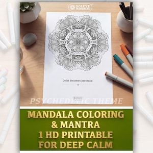 Psychedelic Signature Mandala: 1 High-Definition Coloring Page for Active Meditation | Graphic Tattoo Style | Mindfulness & Focus Tool