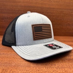 American Flag Leather Patch Hat Richardson 112 Snapback