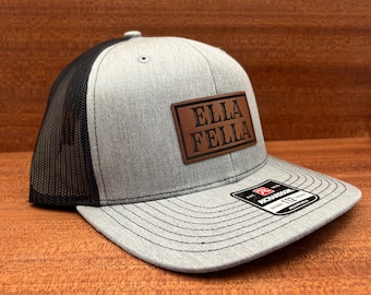 Ella Fella Snapback Trucker Hat Leren Patch Grijs Zwart