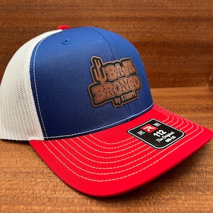 Baja Bronco Richardson 112 Trucker Hat, Leather Patch Snapback, Ford Bronco