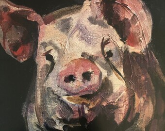 Pig Portrait Print, Farmhouse Animal Art (12x12)